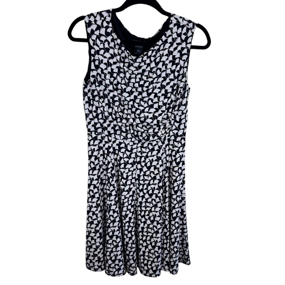 Ann Taylor Black White Pink Sleeveless Stretchy Knee Length Fit & Flare Dress 6